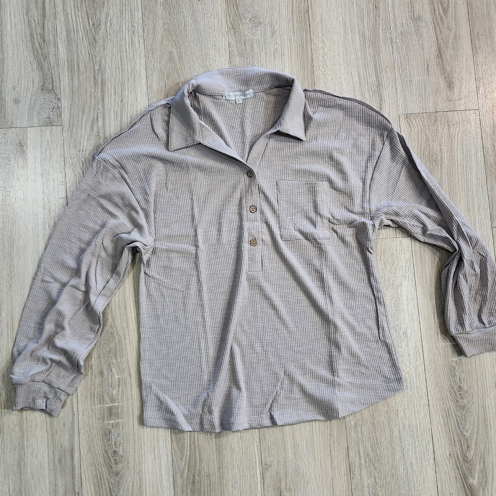 Miss Sparkling Grey Buttond Down Long Sleeve Shirt. - Picture 4 of 8